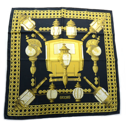 Hermès Carré 90 "Feux de Route" 100% Silk Scarf in Black x Gold