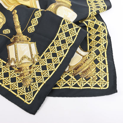 Hermès Carré 90 "Feux de Route" 100% Silk Scarf in Black x Gold