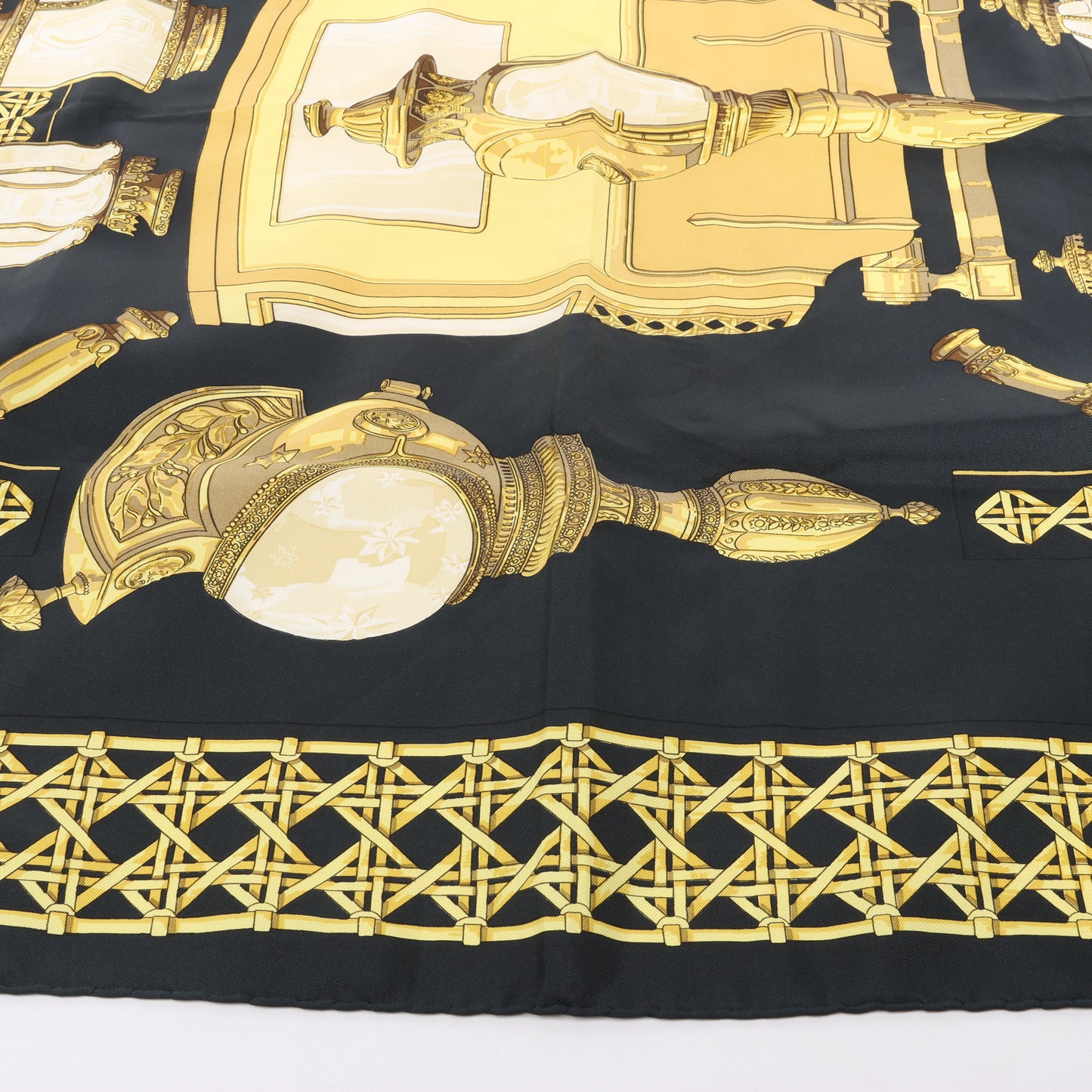 Hermès Carré 90 "Feux de Route" 100% Silk Scarf in Black x Gold