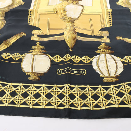 Hermès Carré 90 "Feux de Route" 100% Silk Scarf in Black x Gold
