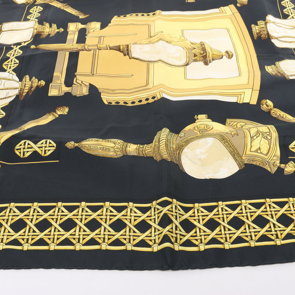 Hermès Carré 90 "Feux de Route" 100% Silk Scarf in Black x Gold