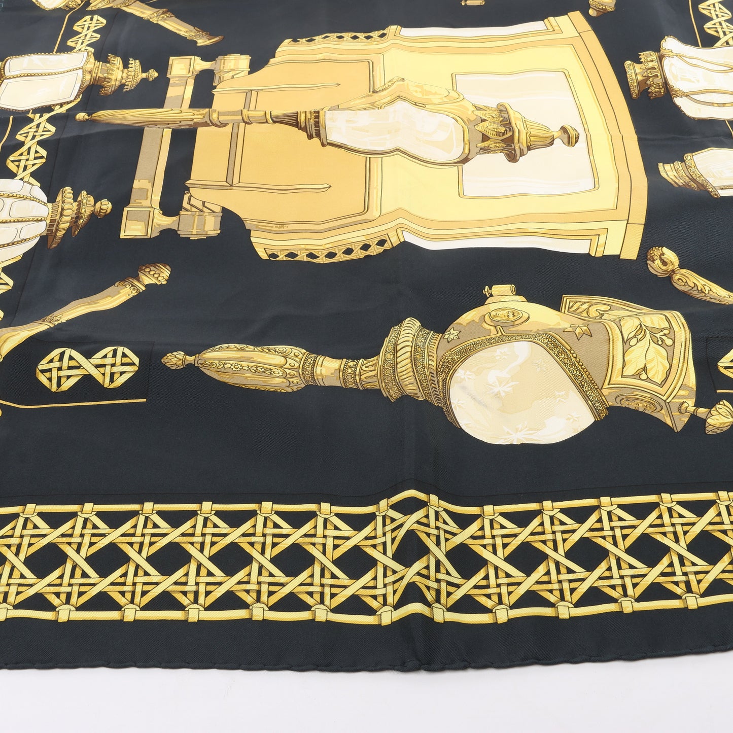 Hermès Carré 90 "Feux de Route" 100% Silk Scarf in Black x Gold