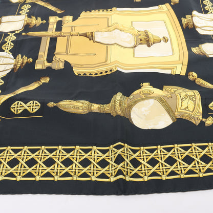 Hermès Carré 90 "Feux de Route" 100% Silk Scarf in Black x Gold