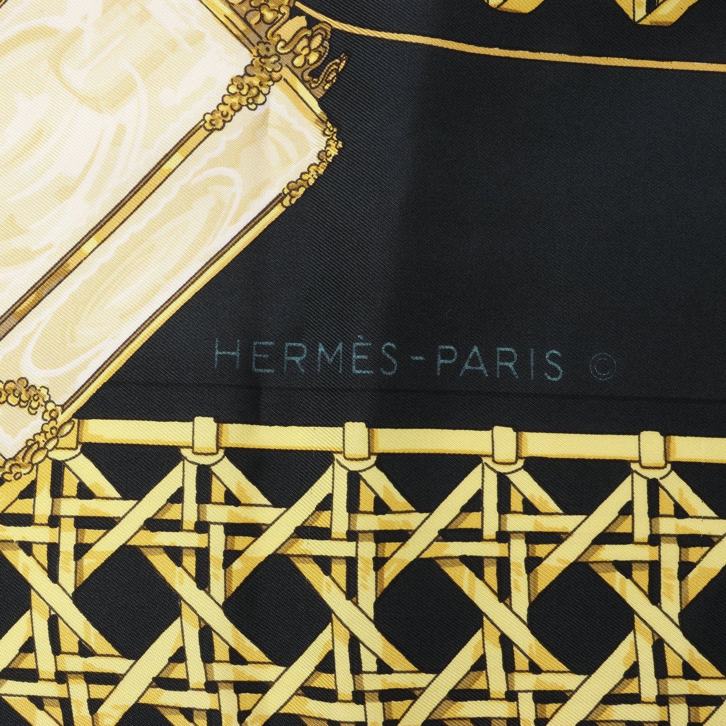 Hermès Carré 90 "Feux de Route" 100% Silk Scarf in Black x Gold