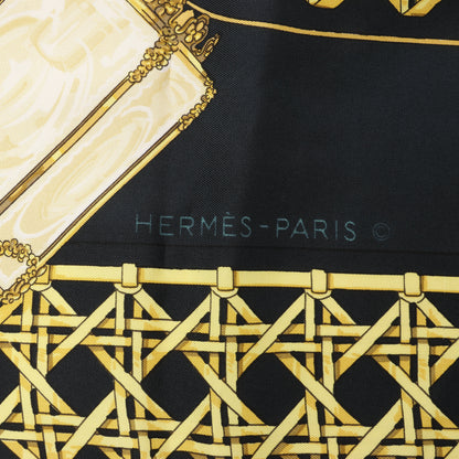 Hermès Carré 90 "Feux de Route" 100% Silk Scarf in Black x Gold