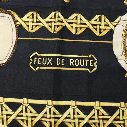 Hermès Carré 90 "Feux de Route" 100% Silk Scarf in Black x Gold
