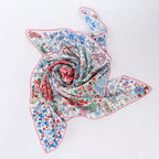 Hermès Carré 90 "Fleurs de Givern" Silk handkerchief in Gray x Red