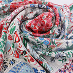 Hermès Carré 90 "Fleurs de Givern" Silk handkerchief in Gray x Red