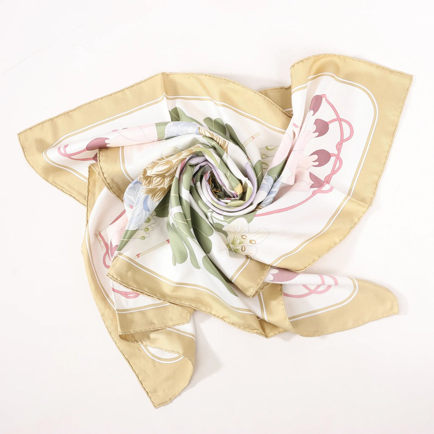 Hermès Carré 90 „Flora Graeca“ Seidentaschentuch in Beige