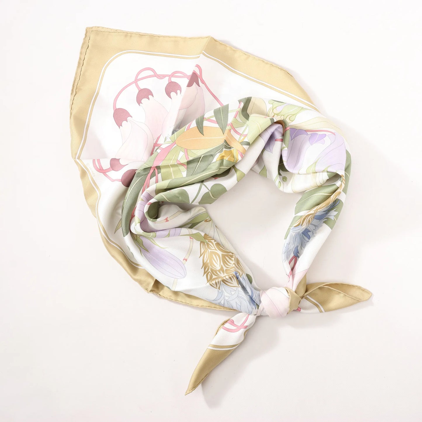 Hermès Carré 90 „Flora Graeca“ Seidentaschentuch in Beige