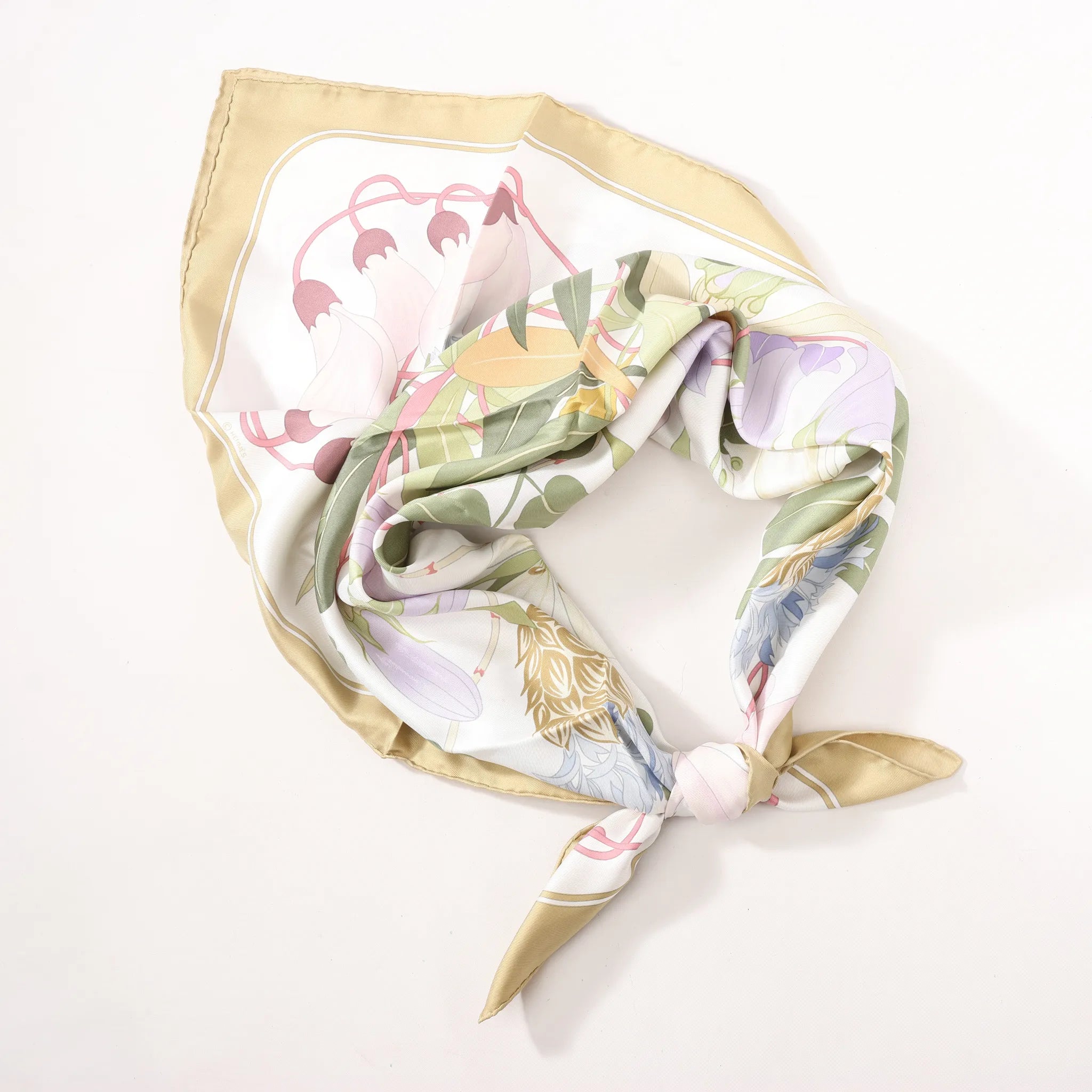 Hermès Carré 90 "Flora Graeca" Silk handkerchief in Beige
