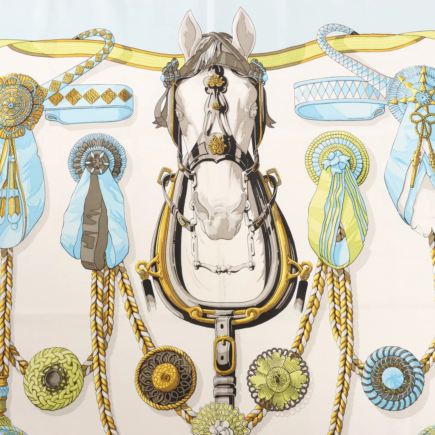 Hermès Carré 90 "Frontaux et Cocardes" Silk handkerchief in Blue