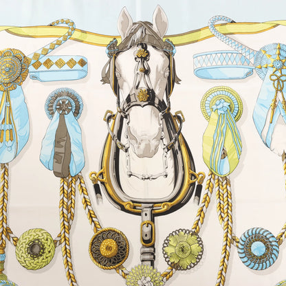 Hermès Carré 90 "Frontaux et Cocardes" Silk handkerchief in Blue