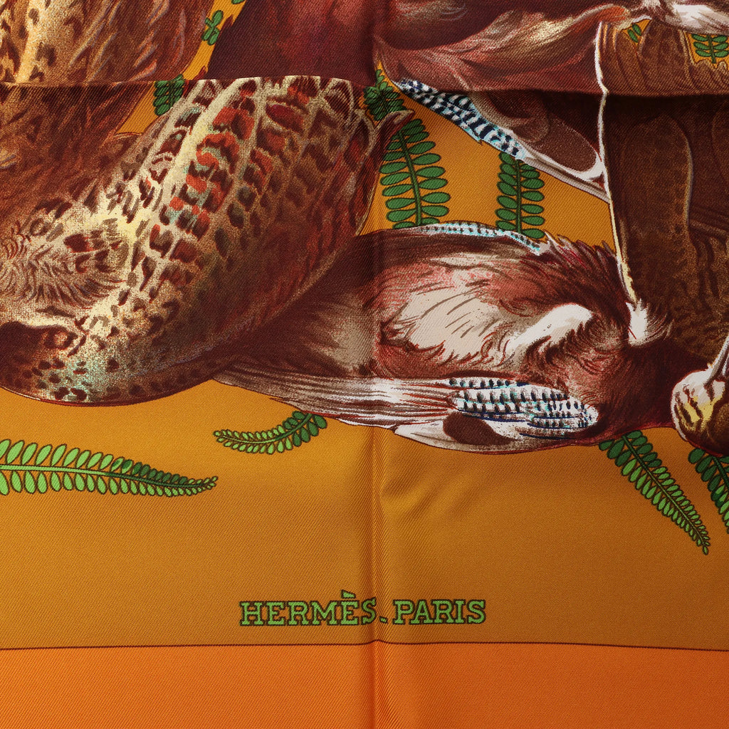 Hermès Carré 90 "GIBIERS" Silk handkerchief in Orange