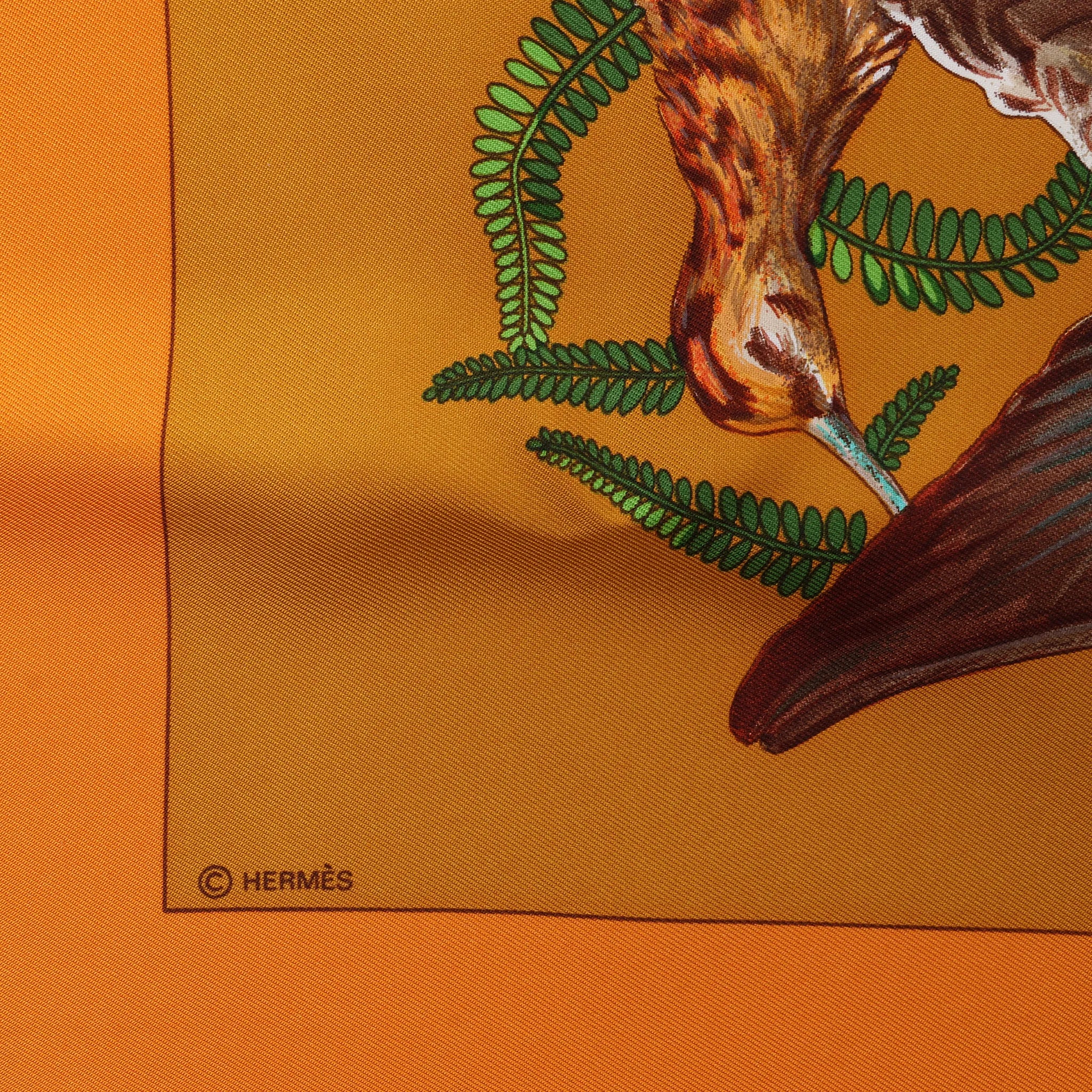 Hermès Carré 90 "GIBIERS" Silk handkerchief in Orange