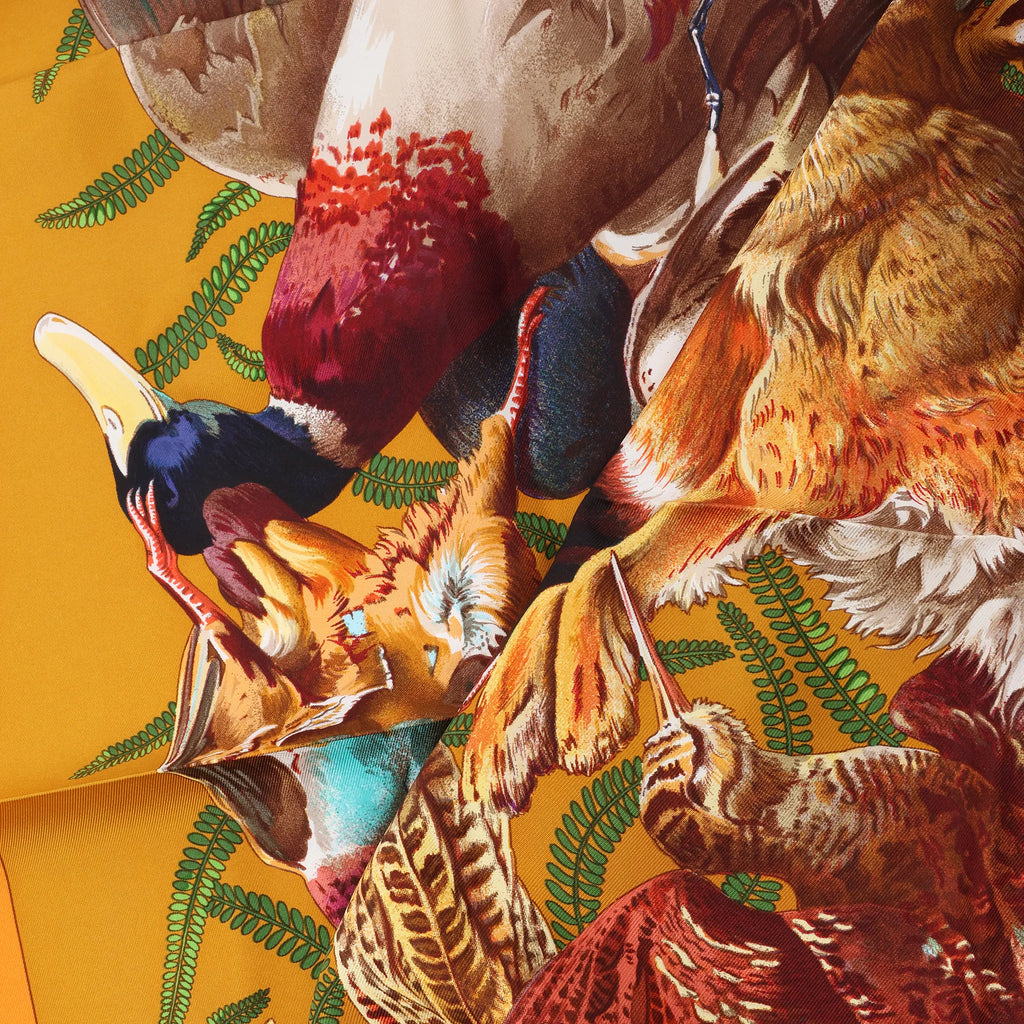 Hermès Carré 90 "GIBIERS" Silk handkerchief in Orange