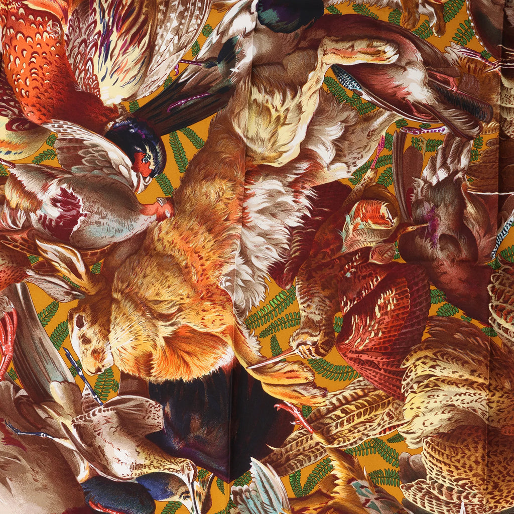Hermès Carré 90 "GIBIERS" Silk handkerchief in Orange