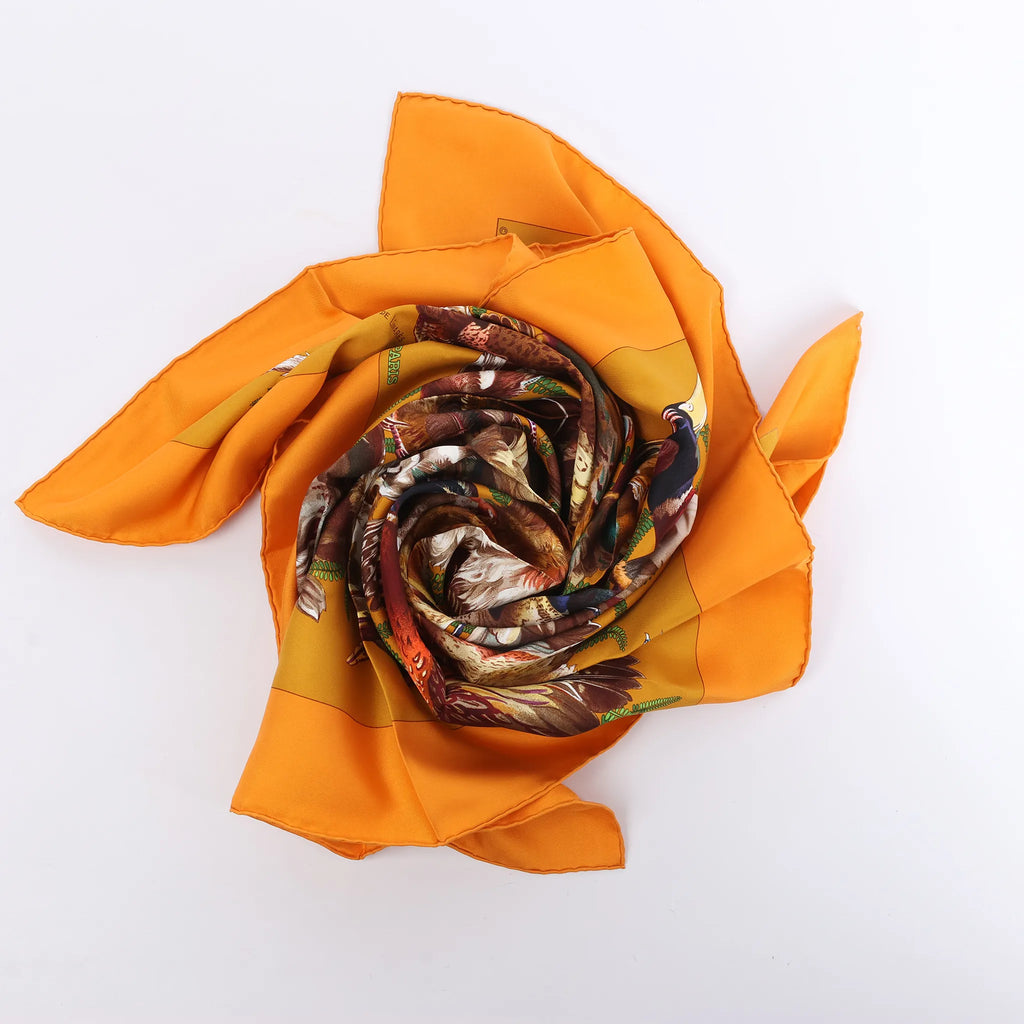 Hermès Carré 90 "GIBIERS" Silk handkerchief in Orange