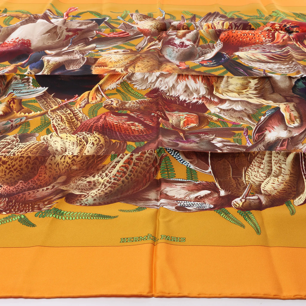 Hermès Carré 90 "GIBIERS" Silk handkerchief in Orange
