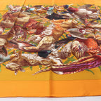 Hermès Carré 90 "GIBIERS" Silk handkerchief in Orange