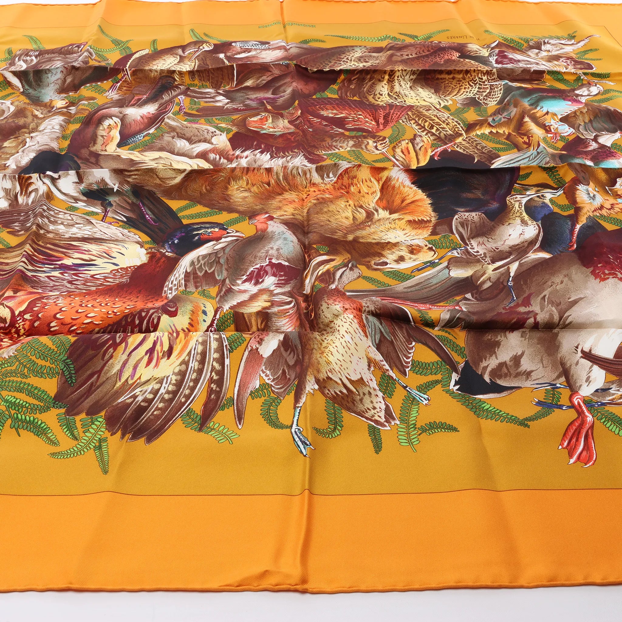 Hermès Carré 90 "GIBIERS" Silk handkerchief in Orange