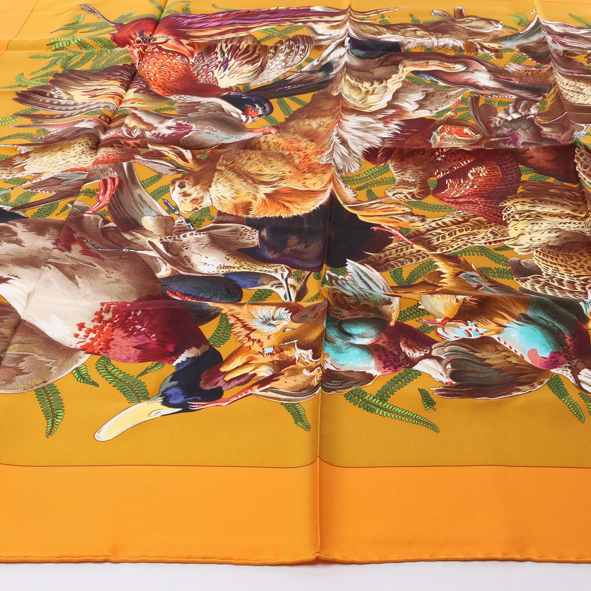 Hermès Carré 90 "GIBIERS" Silk handkerchief in Orange