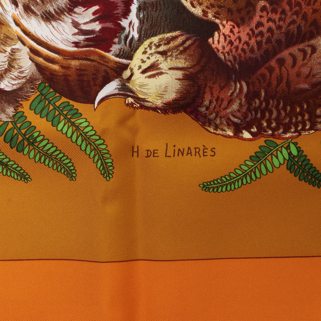 Hermès Carré 90 "GIBIERS" Silk handkerchief in Orange