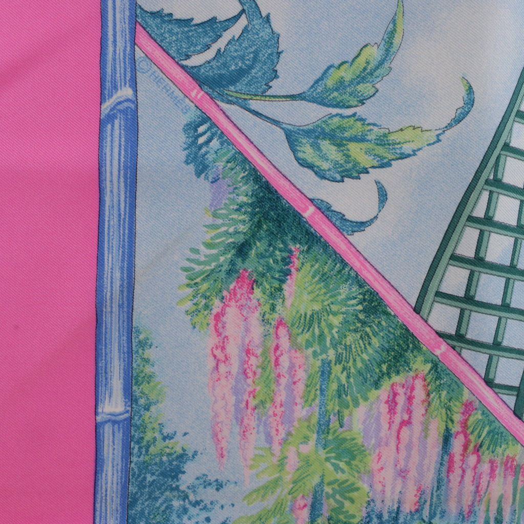 Hermès Carré 90 "GIVERNY" Silk handkerchief in Pink
