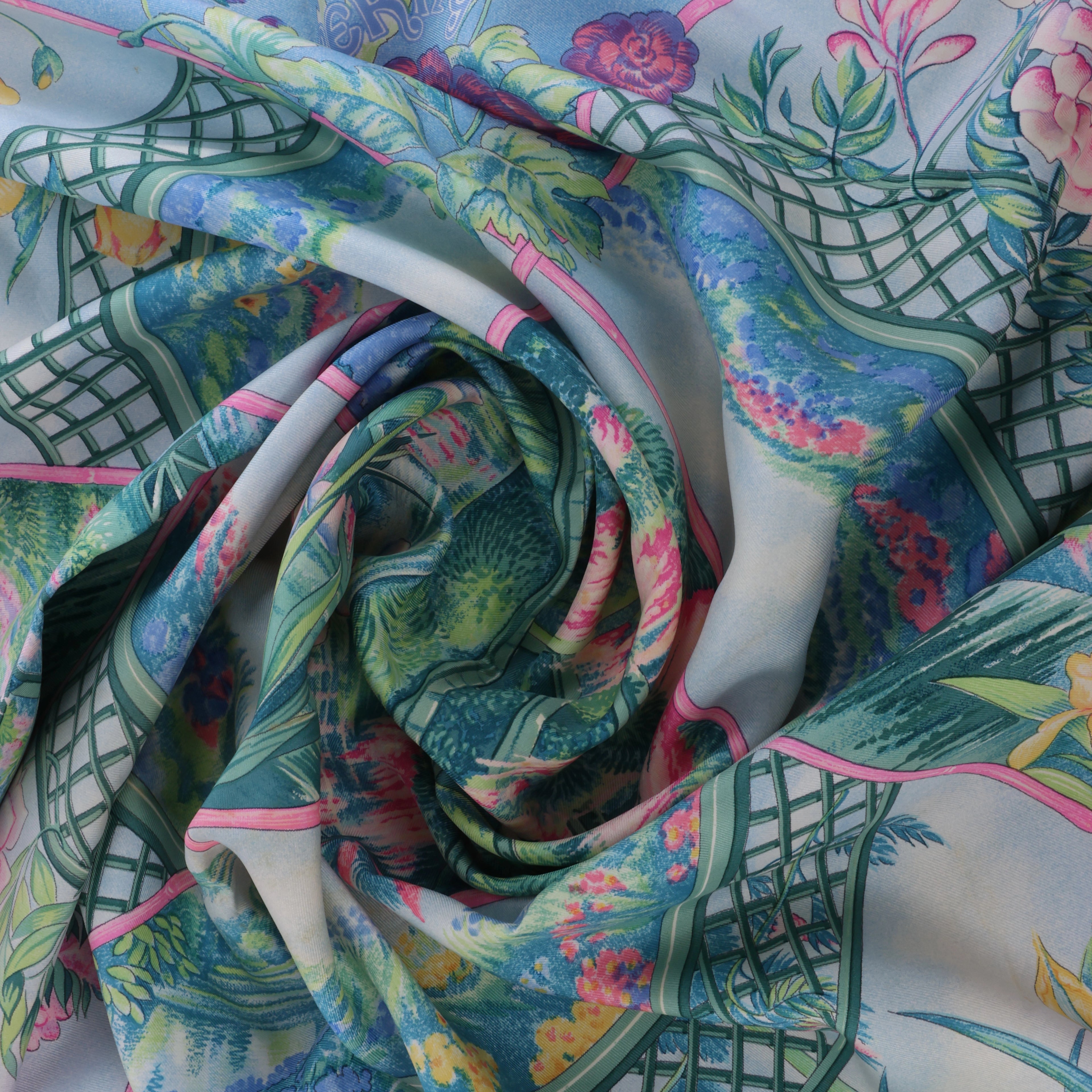Hermès Carré 90 "GIVERNY" Silk handkerchief in Pink