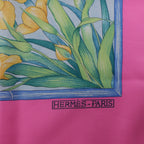 Hermès Carré 90 "GIVERNY" Silk handkerchief in Pink