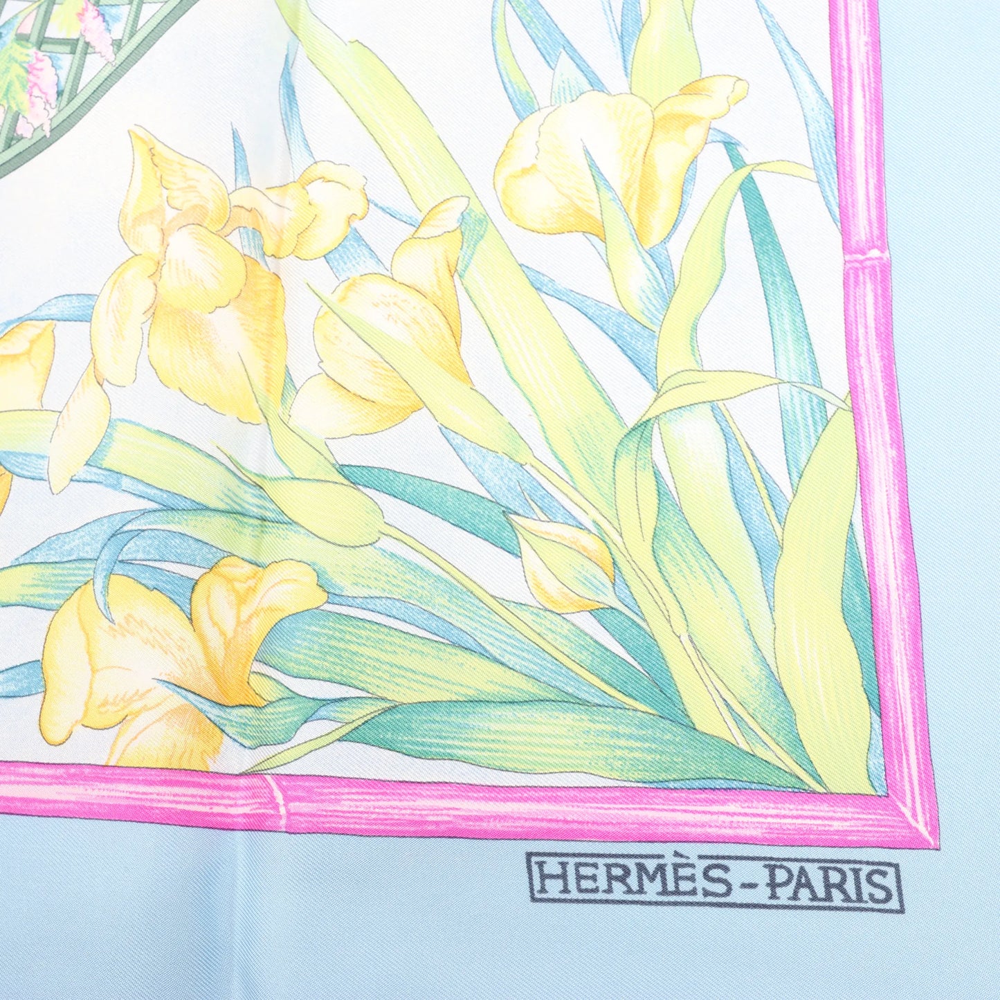 Mouchoir en soie Hermès Carré 90 « GIVERny » bleu clair