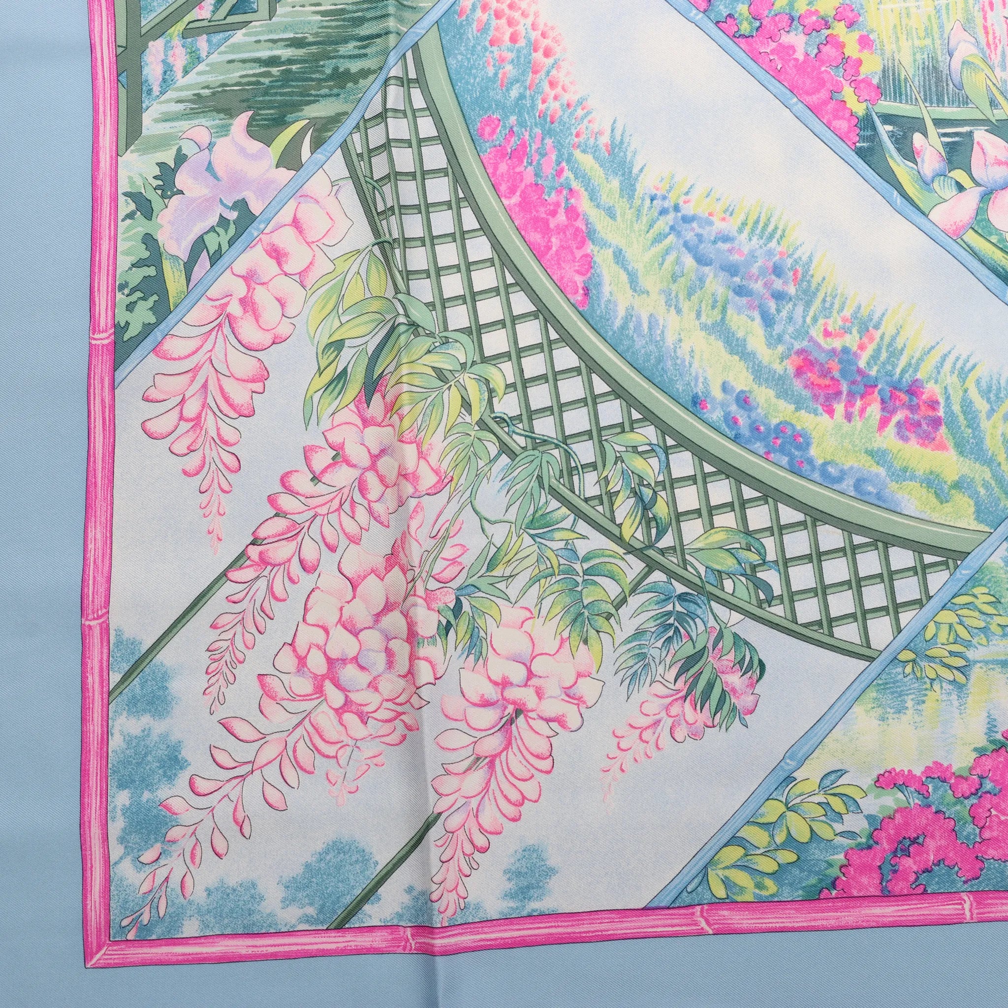 Hermès Carré 90 "GIVERny" Silk handkerchief in Light Blue