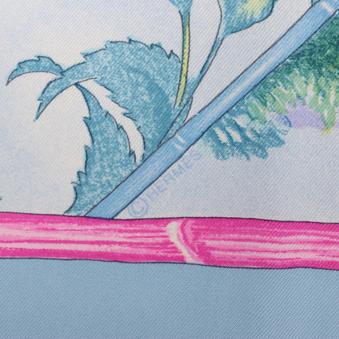 Mouchoir en soie Hermès Carré 90 « GIVERny » bleu clair