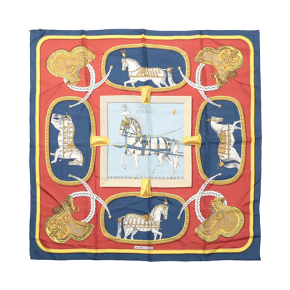 Carré Hermès Carré 90 « GRAND APPARAT » 100 % soie, bleu marine x rouge