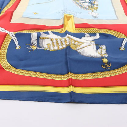 Hermès Carré 90 "GRAND APPARAT" 100% Silk Scarf in Navy x Red