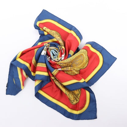Hermès Carré 90 "GRAND APPARAT" 100% Silk Scarf in Navy x Red