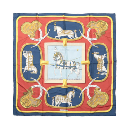 Hermès Carré 90 "GRAND APPARAT" 100% Silk Scarf in Navy x Red