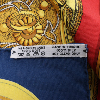 Hermès Carré 90 "GRAND APPARAT" 100% Silk Scarf in Navy x Red