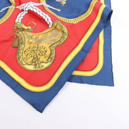 Hermès Carré 90 "GRAND APPARAT" 100% Silk Scarf in Navy x Red