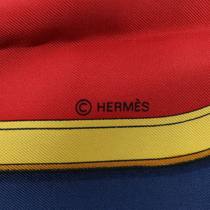 Hermès Carré 90 "GRAND APPARAT" 100% Silk Scarf in Navy x Red