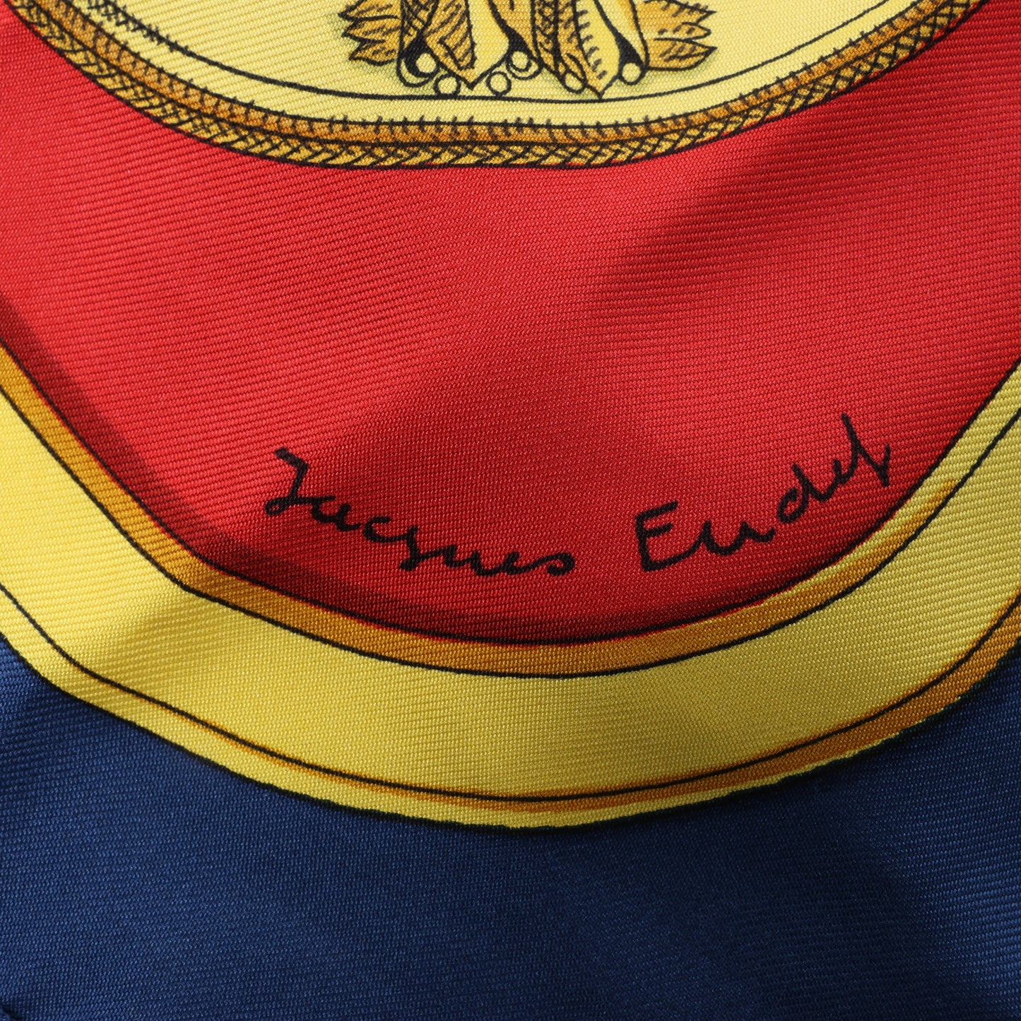 Hermès Carré 90 "GRAND APPARAT" 100% Silk Scarf in Navy x Red