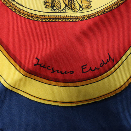 Hermès Carré 90 "GRAND APPARAT" 100% Silk Scarf in Navy x Red