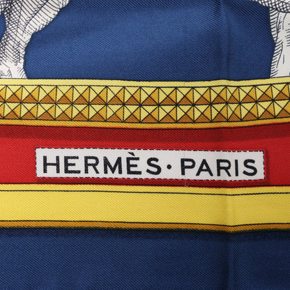 Carré Hermès Carré 90 « GRAND APPARAT » 100 % soie, bleu marine x rouge
