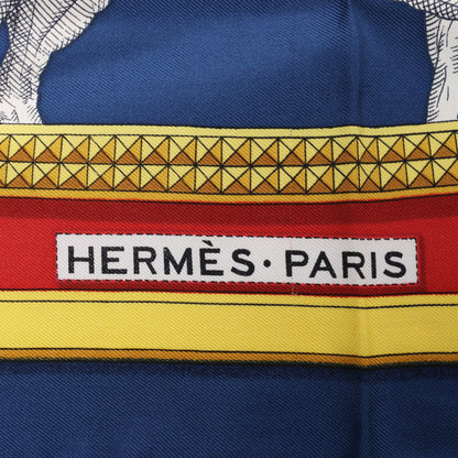 Hermès Carré 90 "GRAND APPARAT" 100% Silk Scarf in Navy x Red