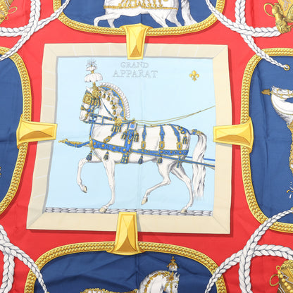 Carré Hermès Carré 90 « GRAND APPARAT » 100 % soie, bleu marine x rouge