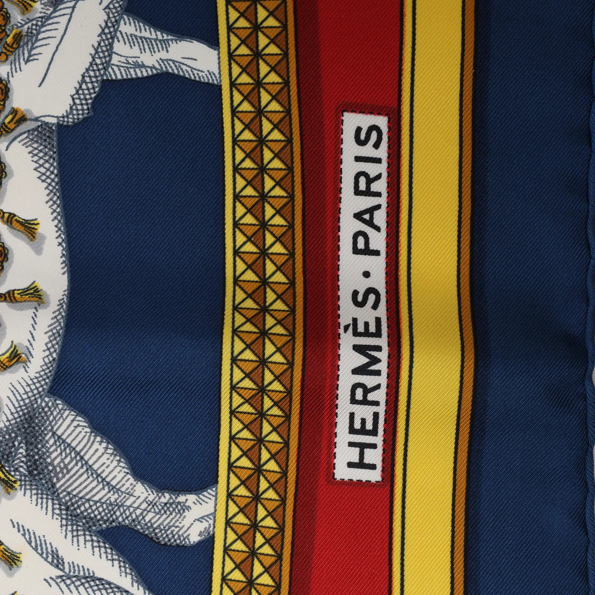 Hermès Carré 90 "GRAND APPARAT" Silk handkerchief in Navy Blue x Red