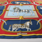 Hermès Carré 90 "GRAND APPARAT" Silk handkerchief in Navy Blue x Red