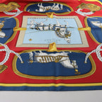Hermès Carré 90 "GRAND APPARAT" Silk handkerchief in Navy Blue x Red