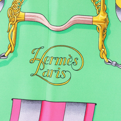 Hermès Carré 90 "GRAND MANEGE" Silk handkerchief in Pink x Green