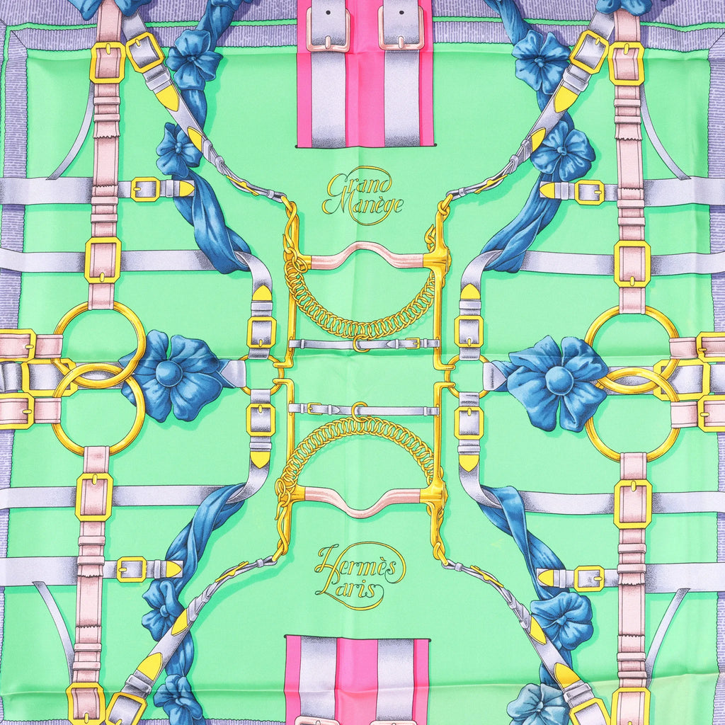 Hermès Carré 90 "GRAND MANEGE" Silk handkerchief in Pink x Green